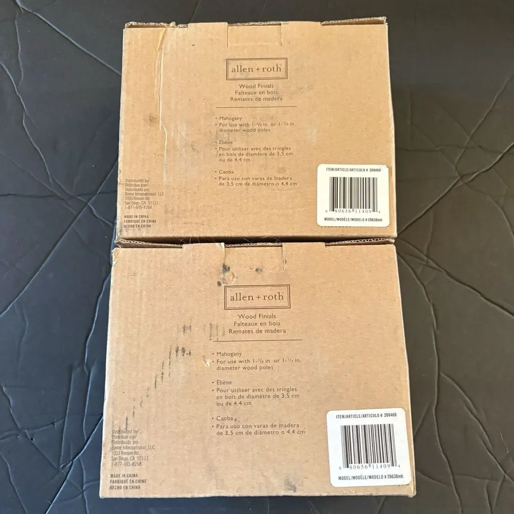NEW 2 Boxes Allen + Roth Mahogany Wood Finials Fits 1 3/8th - 1 3/4